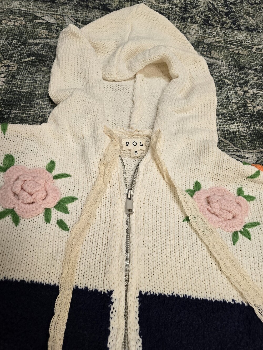 POL Chenille Navy Stripped 3D Embroidered Hoodie & Jogger Set - Picture 8 of 16